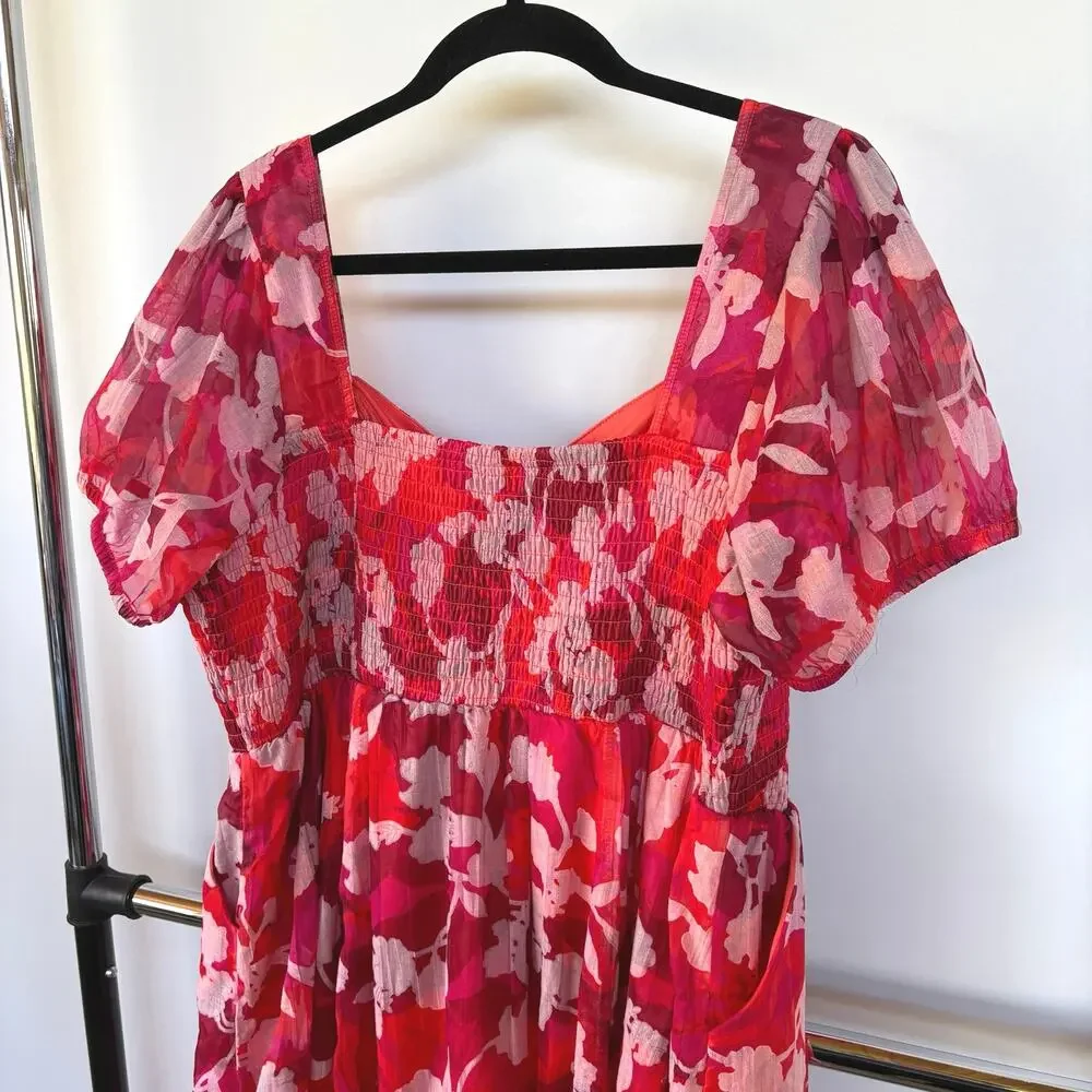 Torrid Milkmaid Maxi Dress Colorful Smocked Sundress Red Floral Vacation 2X